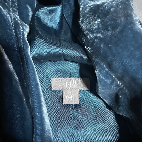 J Jill Jacket Womens Small Blue Crushed Velvet Button Front Hooded Cinch Anorak - Picture 5 of 6